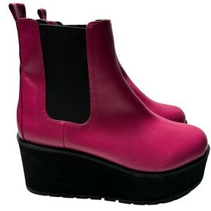 Doll Kills Sweet Jubal Ankle Boots Wedge Pink Platform Chelsea Y2K Women Size 8